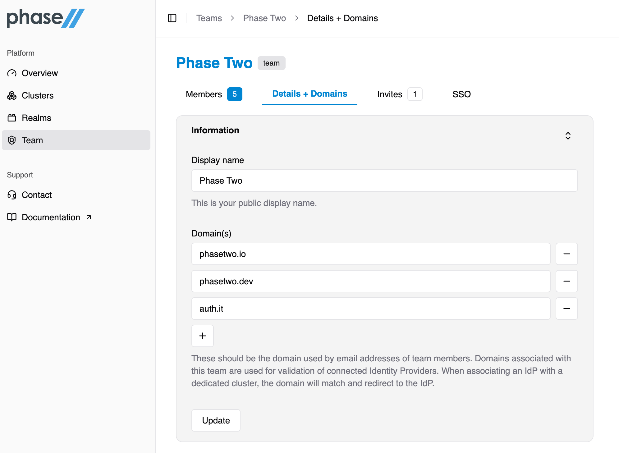Phase Two Team Details View